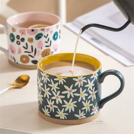 Adorable Florals Ceramic Mugs With Exposed Base Pottery With Flower Design
