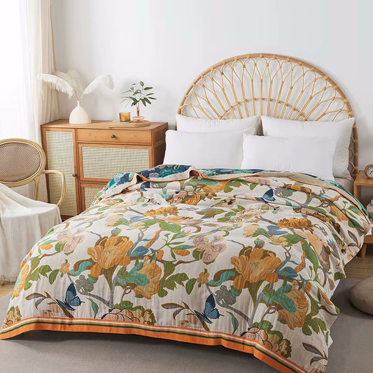 Bedroom Decor Butterfly Grove Reversible Bed Blanket Cotton Coverlet Quilt