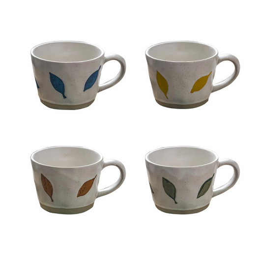 Leafy Craft Style Irregular Shaped Ceramic Mugs With Exposed Base
