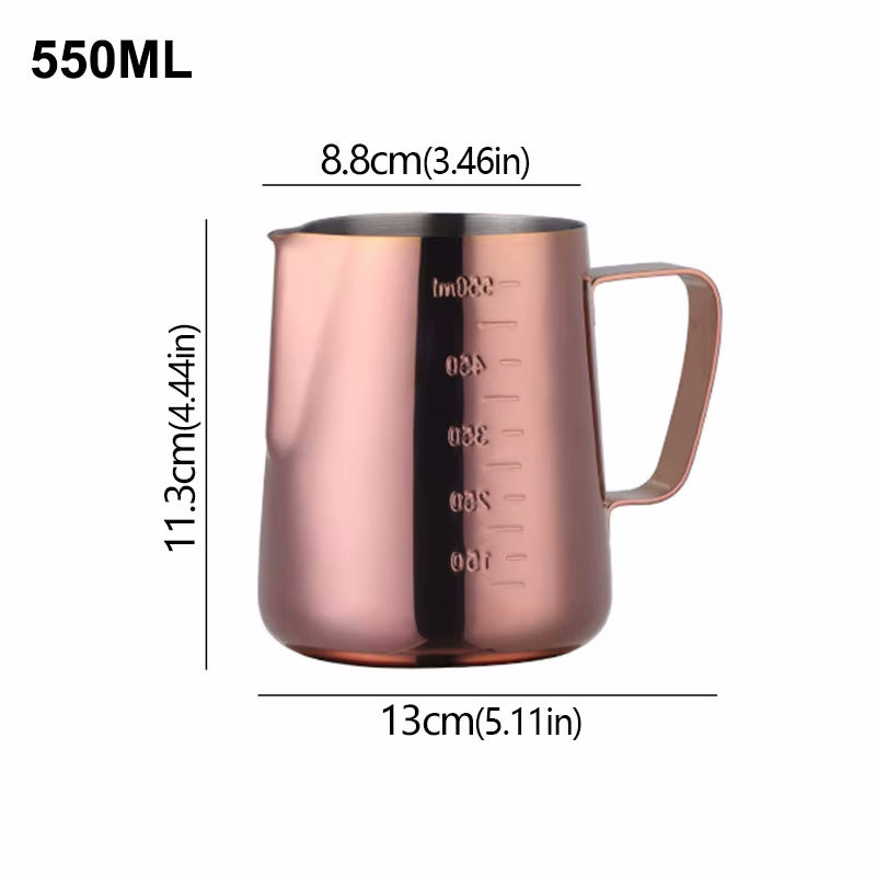 18oz Rose Gold Stainless Steel Chic Frothing Pitcher With Measurements 550ml Size