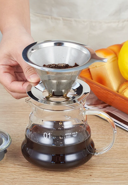 Stainless Steel Pour Over Style Coffee Basket With Base For Drip Coffee And Pour Over Brewing Methods