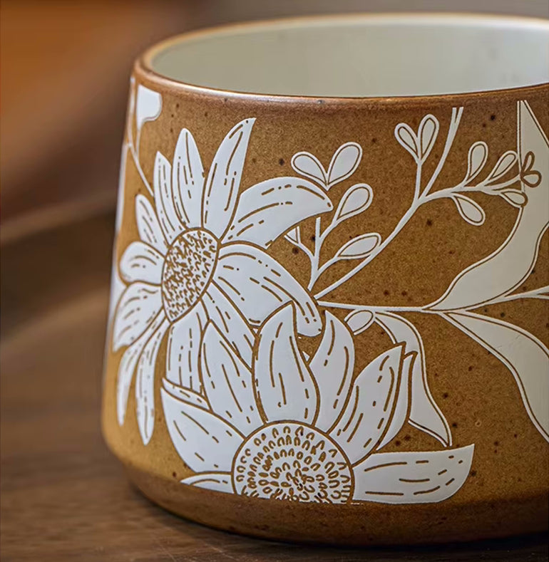 Sunflower Close Up Enchanting Botanicals Mug Botany Flower Pattern