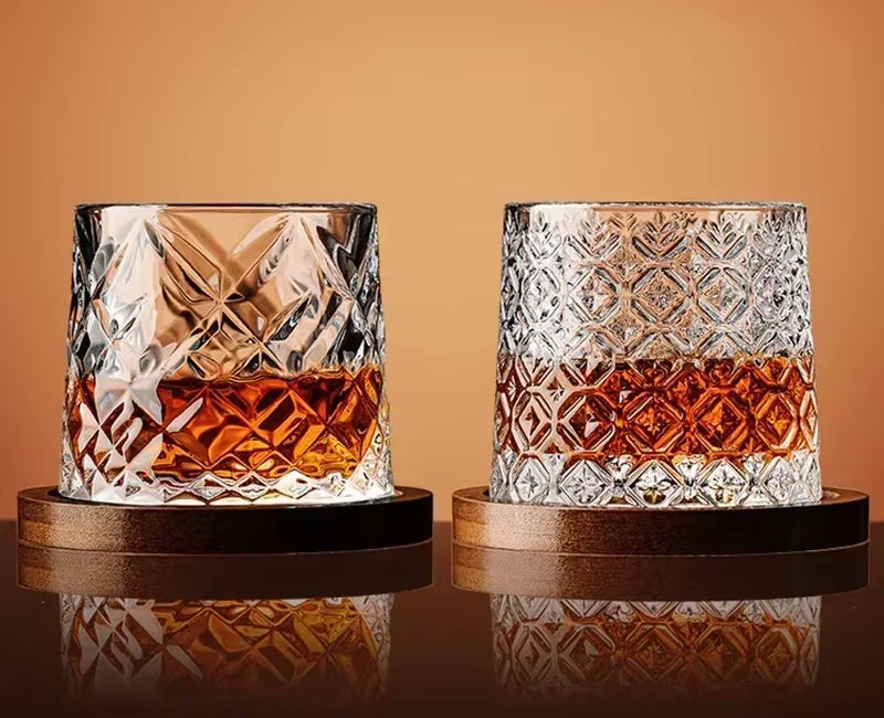 Yacht Club Style Whiskey Drinking Glasses With Wooden Coasters