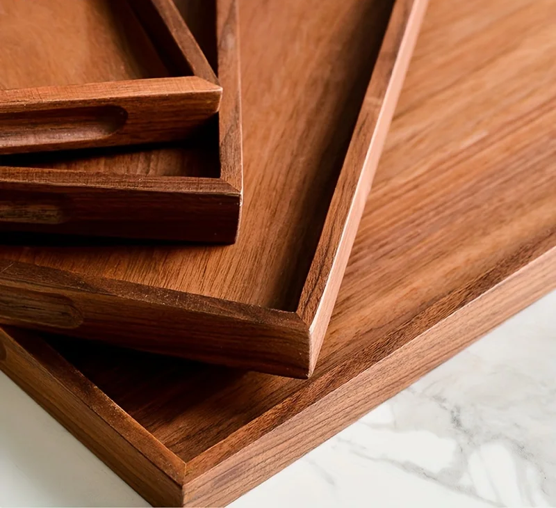 Wooden Trays With Recessed Handles Modern Luxury Decor