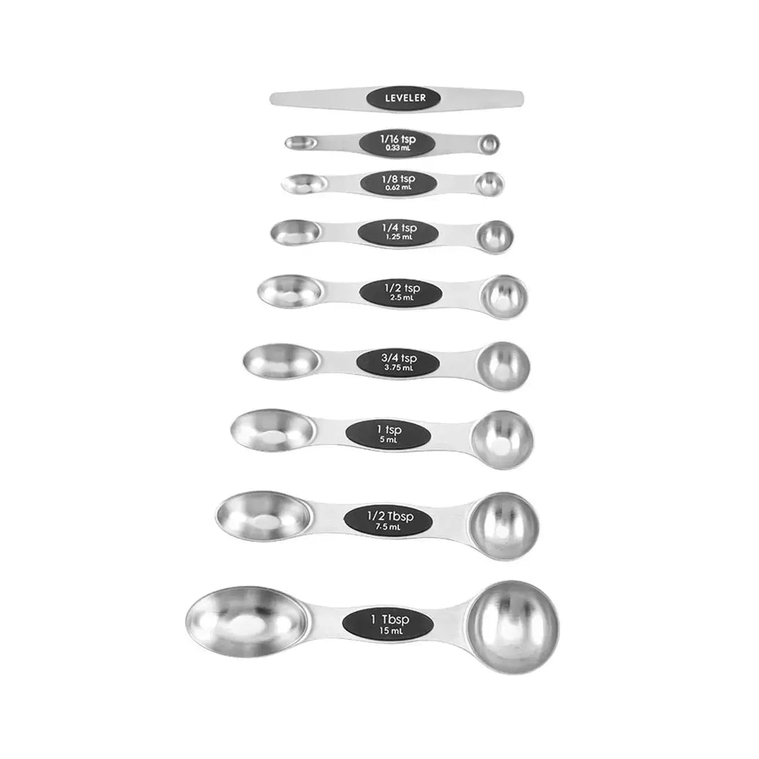 Everyday Stainless Steel Magnetic Double Headed Stackable Measuring Spoon Set 9 Piece Black Set