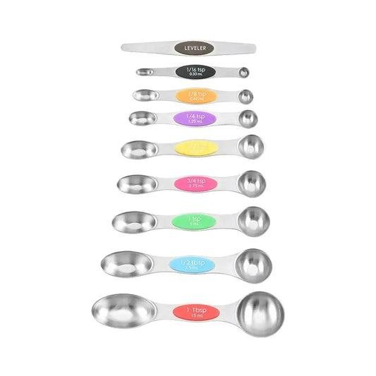 Everyday Stainless Steel Magnetic Double Headed Stackable Measuring Spoon Set 9 Piece Colorful Set