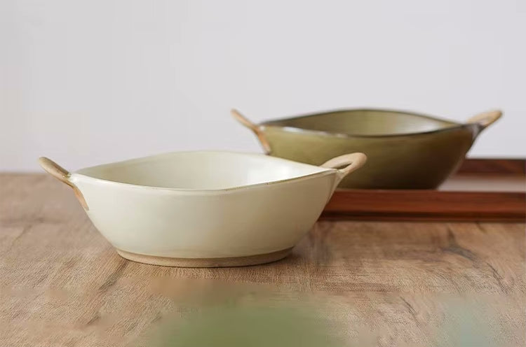Alfredo White And Pesto Green Farmhouse Villa Style Ceramics Italian Inspired Dinnerware Bowls