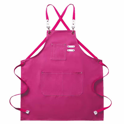 Pink Pitaya Color Cookout Style Cotton Canvas Kitchen Apron With Pockets And Adjustable Tie Strings