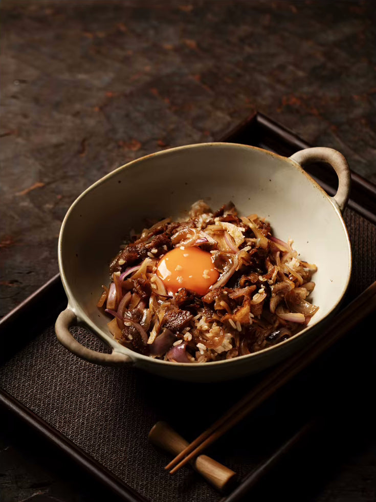 Asian Recipe With Egg In Farmhouse Style Dinner Bowl With Handles