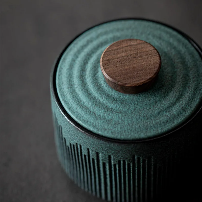 Detailed Ceramic Pottery Tahoe Style Decor Countertop Jar With Matching Lid