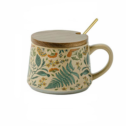 Fern Mug Set Enchanting Botanicals Drinkware Cup With Lid And Spoon