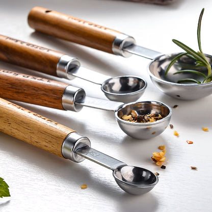 Beautiful Food Photography Props Stainless Steel And Wood Measuring Spoons