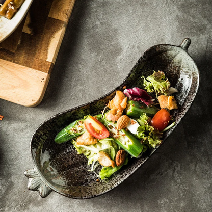 Fresh Vegetable Dish Healthy Food In Eggplant Shaped Ceramic Serveware