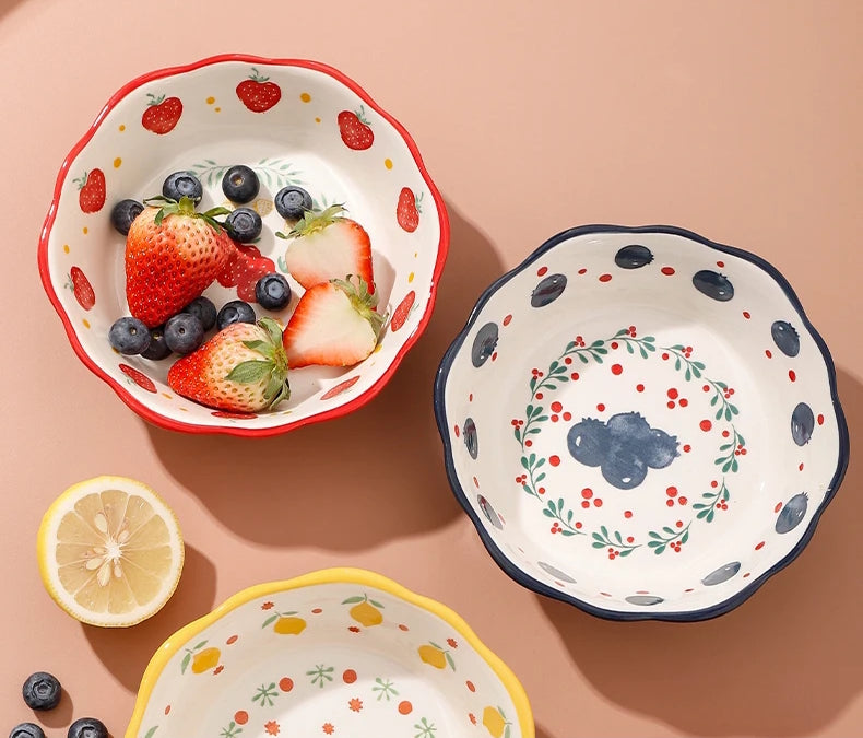 Fruit Bowls Colorful Ceramic Dishes With Berry Patterns