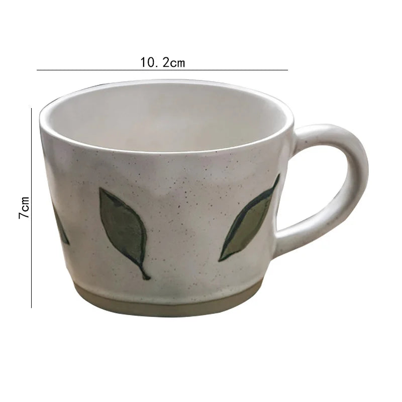Green Leafy Craft Style Irregular Shaped Ceramic Mug With Exposed Base