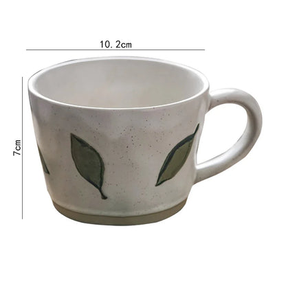Green Leafy Craft Style Irregular Shaped Ceramic Mug With Exposed Base