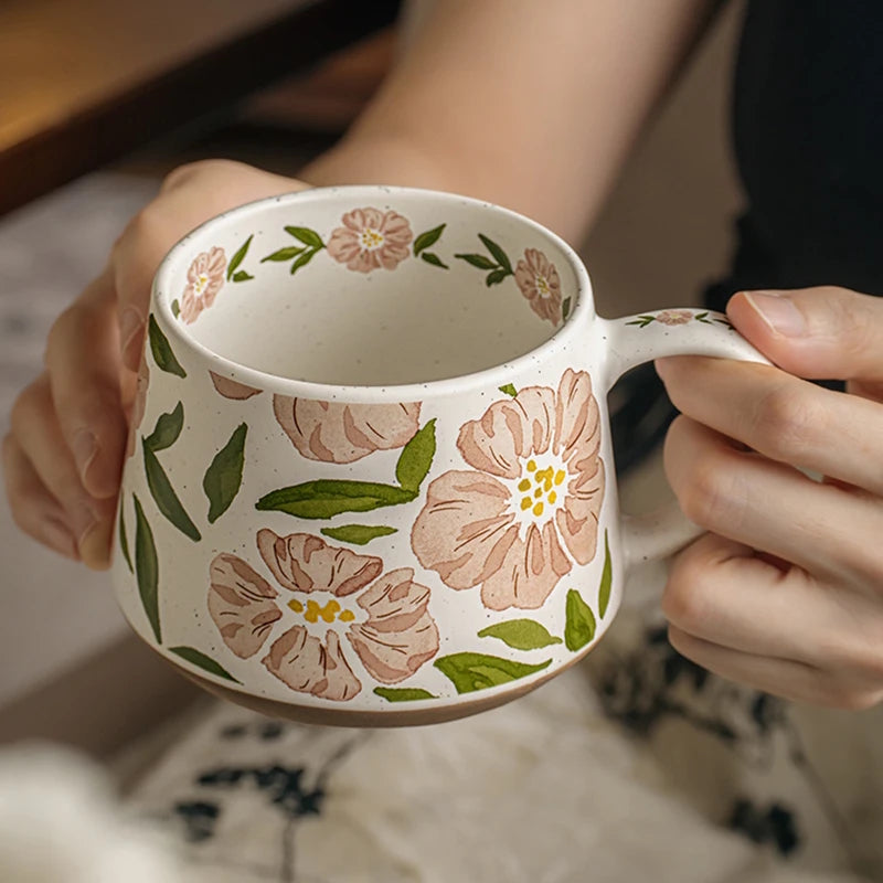 Holding A Pink Floral Camellia Enchanting Botanicals Ceramic Mug