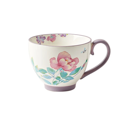 Lavender Dreams Watercolor Garden Style Ceramic Mug With Purple Handle