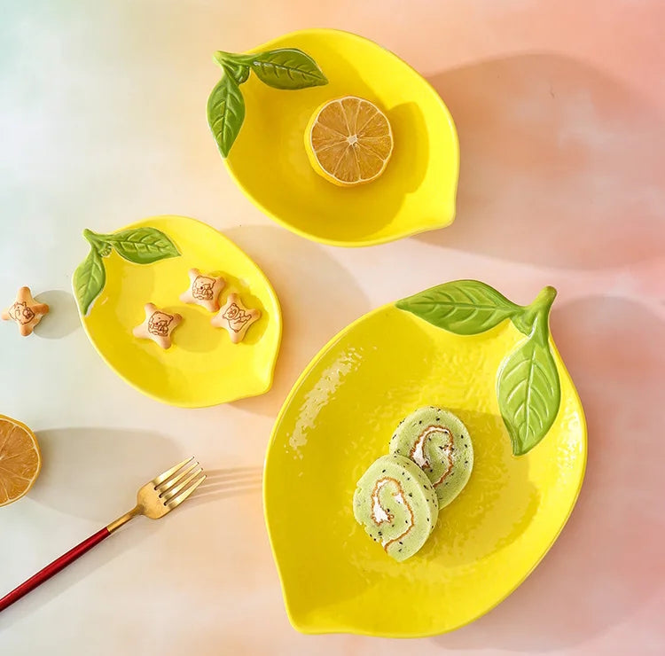 Lemon Shaped Ceramic Bowl And Plates Summer Style Serveware With Yellow Color And Foodie Style