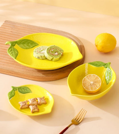 Lemon Shaped Ceramic Dishes Summer Style Serveware Farmhouse Decor