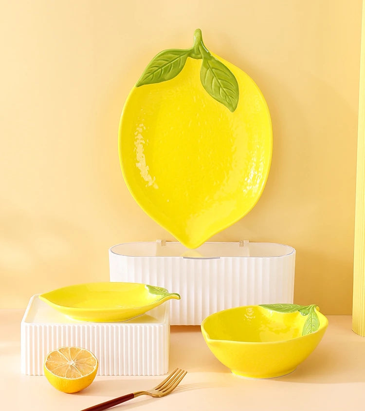 Lemony Fresh Bright Yellow Lemon Ceramic Dishes Fun Decor