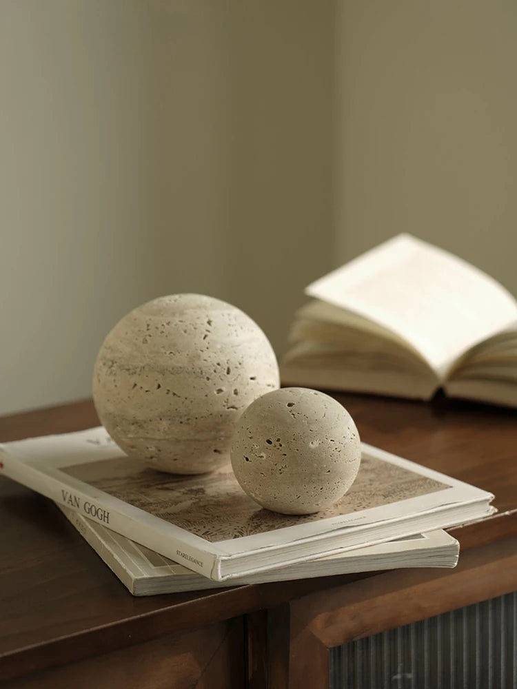 Marble Like Balls On Van Gogh Art Book Chiaro Travertine Stone Spheres