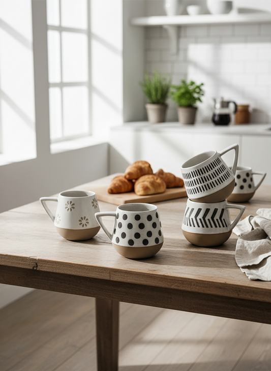 Nordic Style Triangle Handle Mugs In Bright Kitchen Setting