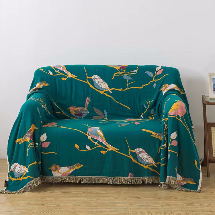 Paradiso Birds Reversible Sofa Cover Colorful Throw Blanket For Loveseat