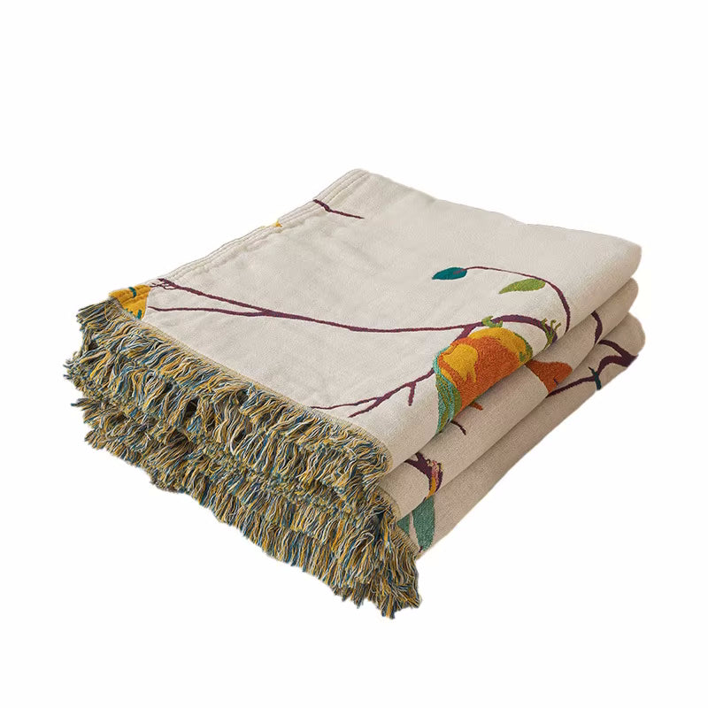 Paradiso Birds Reversible Cotton Quilt Coverlet Lightweight Bedding With Fringe