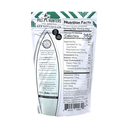 Herb Pili Hunters Nuts With Organic Rosemary And Extra Virgin Olive Oil Four Ingredients Pili Nut Nutrition Facts