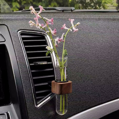 Pretty Pink Wildflowers In Glass Tube Vase For Car