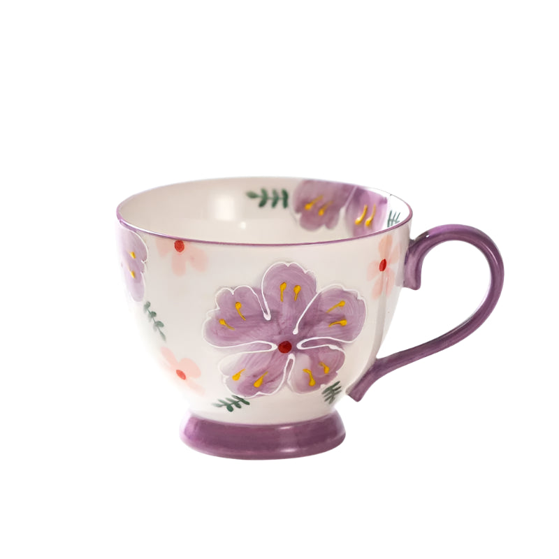 Purple Painted Petals Ceramic Tea Cup