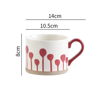 Red Sprouts Grounded Art Ceramic Mug With Exposed Base Cup Size Measurements