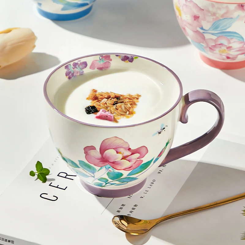 Pink Rose On Lavender Dreams Ceramic Mug Larger Size Cereal Cups And Breakfast Mugs