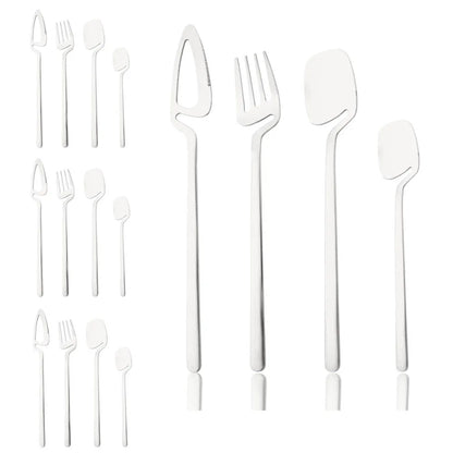 16 Piece Set Surreal Silver Stainless Steel Flatware