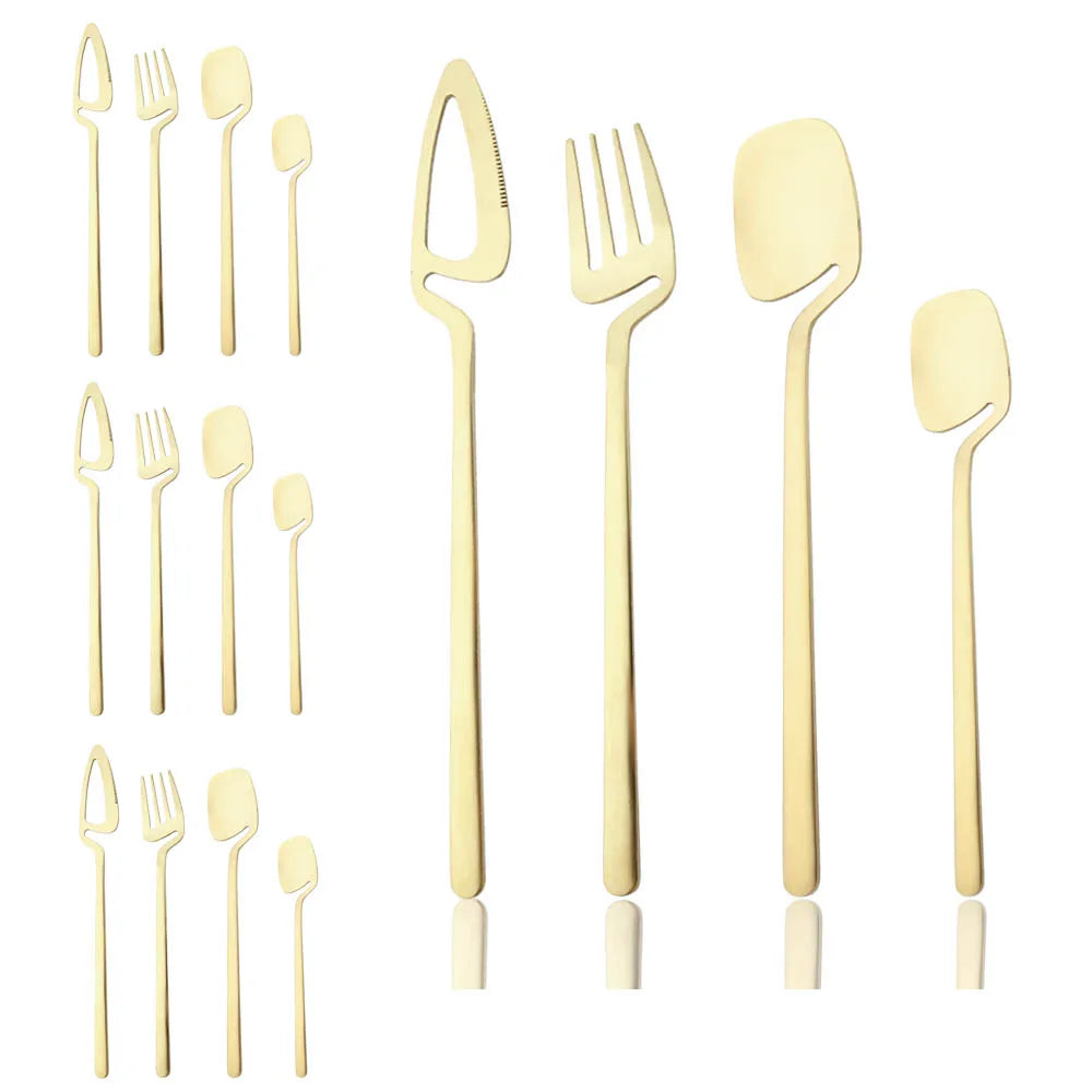 16 Piece Set Surreal Champagne Stainless Steel Flatware