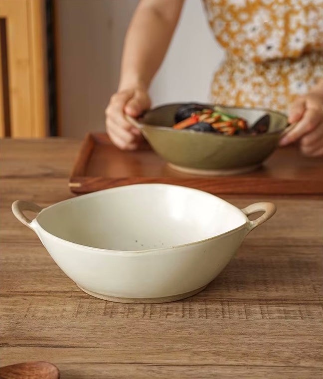 Setting Table With Farmhouse Style Tableware Perfectly Imperfect Irregular Shape Bowls With Handles