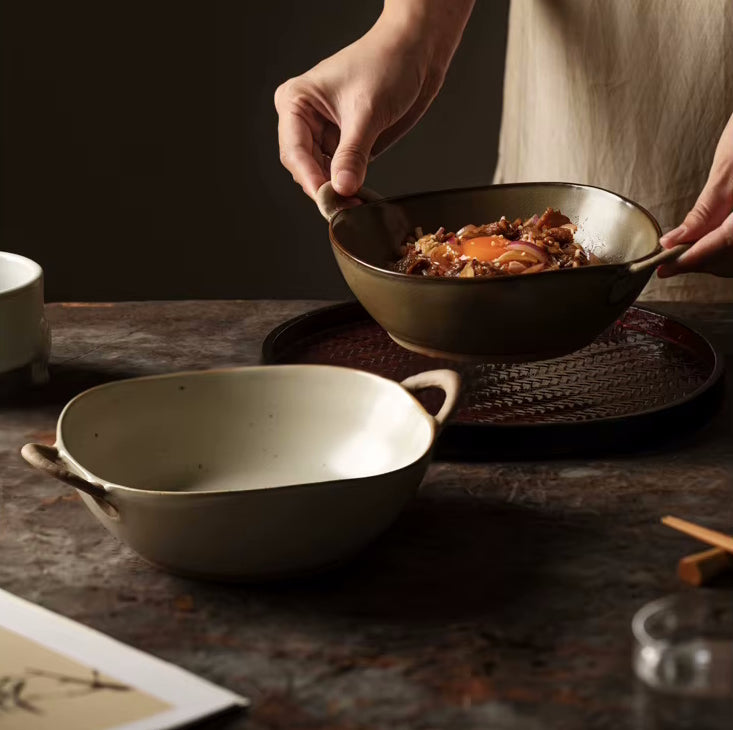 Setting The Table With Farmhouse Villa Earthy Style Neutral Color Mix Bowls With Handles