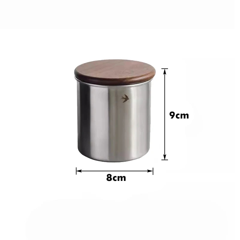Short Silver Swift Stainless Steel & Wood Sealable Food Storage Canister Short Size Jar