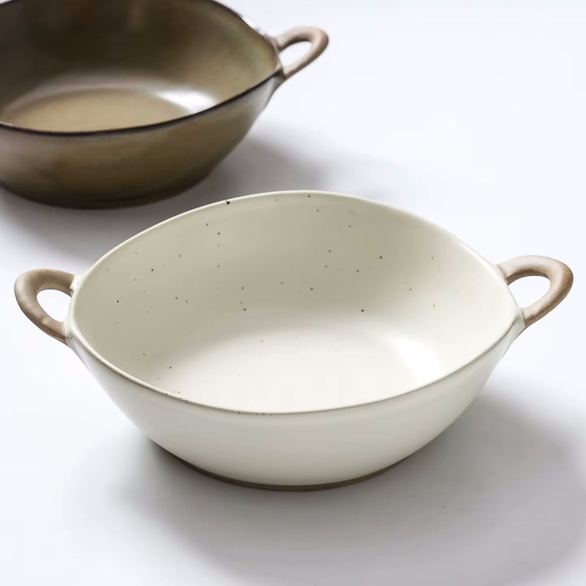 Speckled Paint Style Pottery Irregular Shaped Farmhouse Villa Bowls With Handles