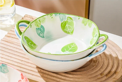 Stackable Bowls Breezy Style Ceramics Perfectly Imperfect Floral Bowl With Handles And Cheerful Colors