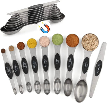 Stackable Measuring Spoons Magnetic Black Stainless Steel Set Of 9 Measuring Utensils With Leveler