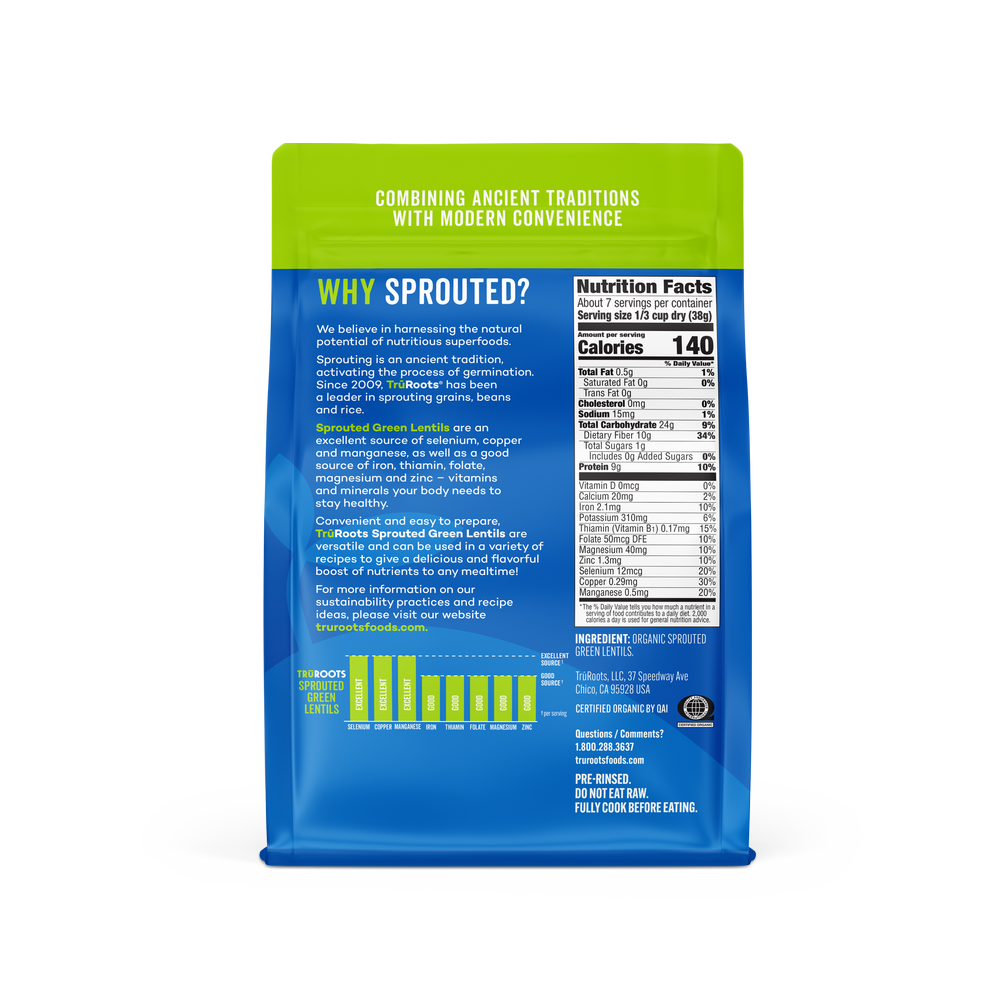 Organic Tru Roots Sprouted Green Lentils Ingredients And Nutrition Facts 10 Ounce