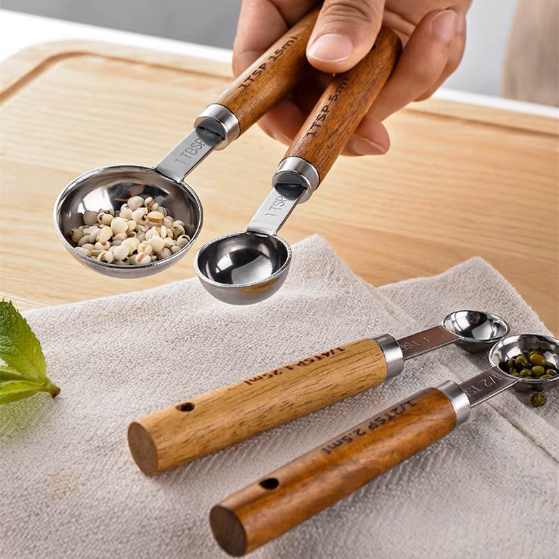 Using Kitchen Tools Measuring Spoons With Wooden Handles