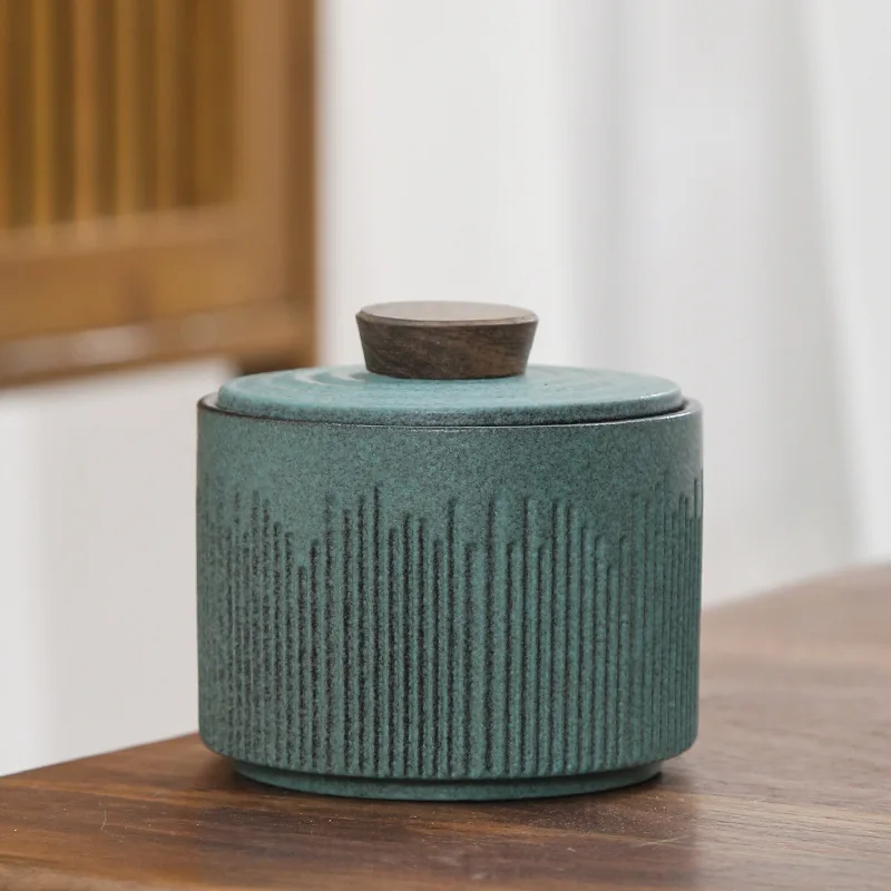 Evergreen Teal Ceramic Jar Tahoe Style Tea Caddy Food Container