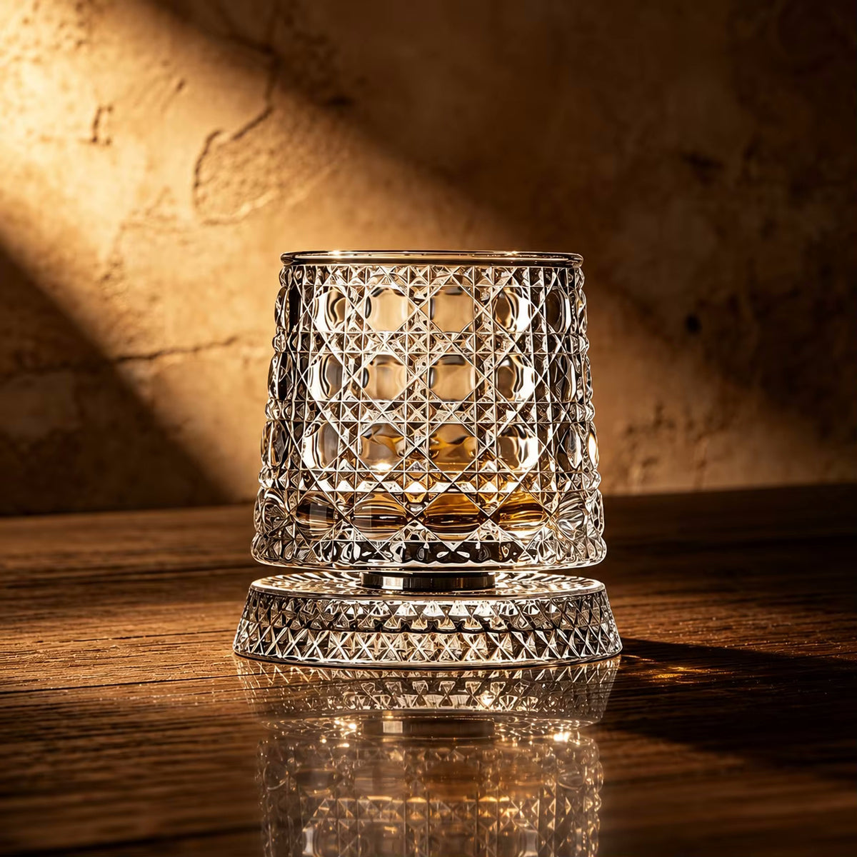 Variant Geometric Glass Social Club Style Rotating Whiskey Glass And Coaster