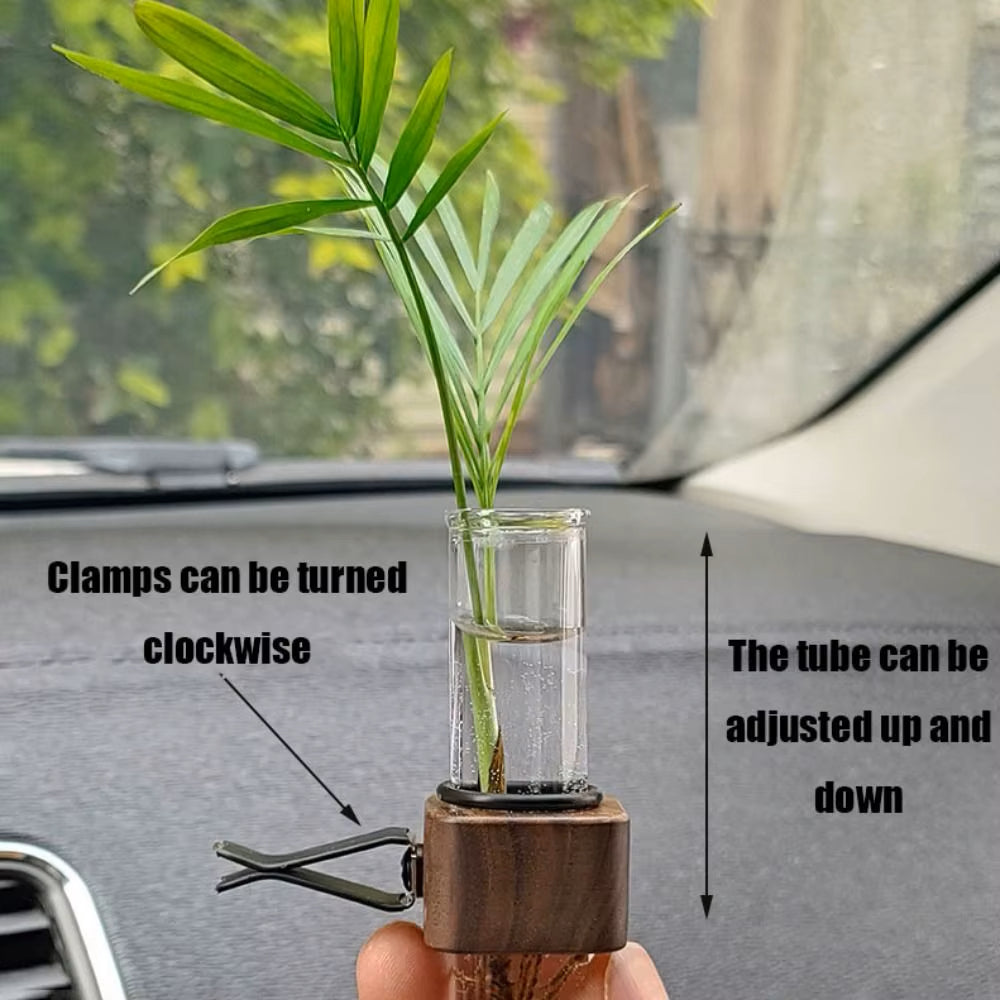 Details About Wood And Glass Vase For Automobile Decor