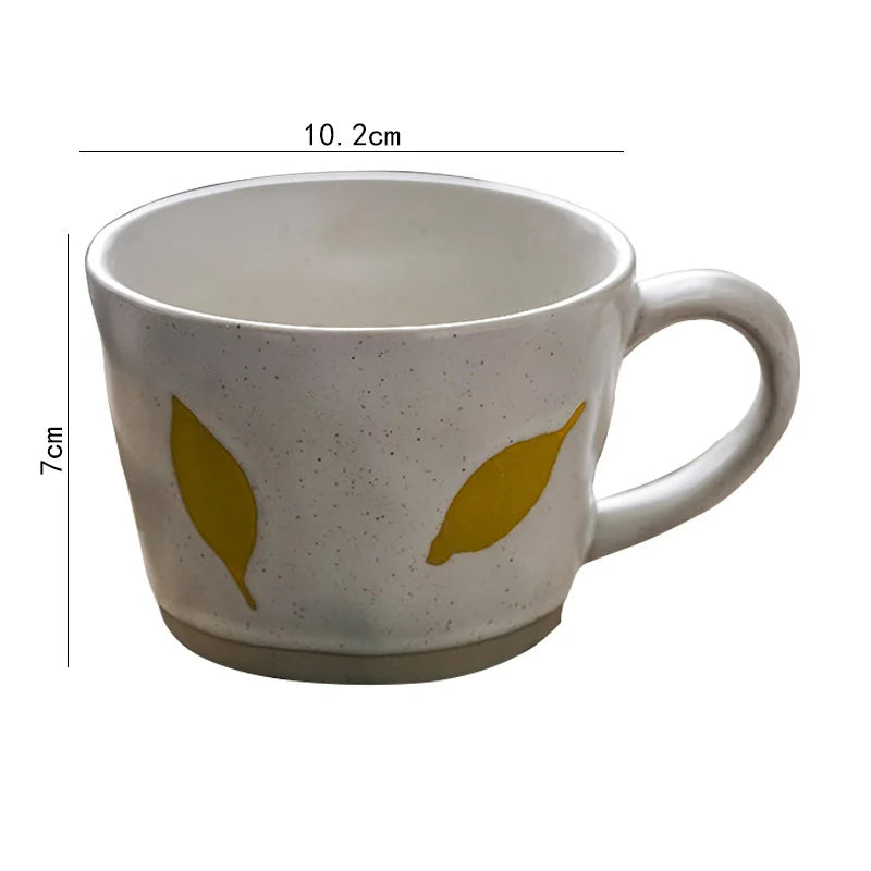 Yellow Leafy Craft Style Irregular Shaped Ceramic Mug With Exposed Base