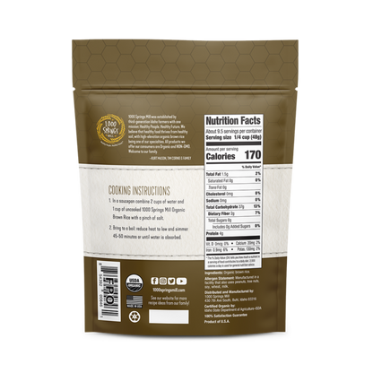 One Thousand Springs Mill Single Ingredient Organic Brown Rice Nutrition Facts