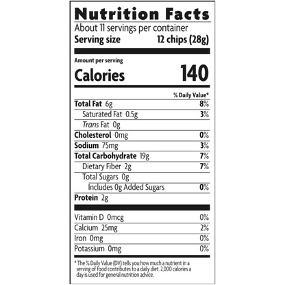 Que Pasa Organic Blue Corn Chips Nutrition Facts Label